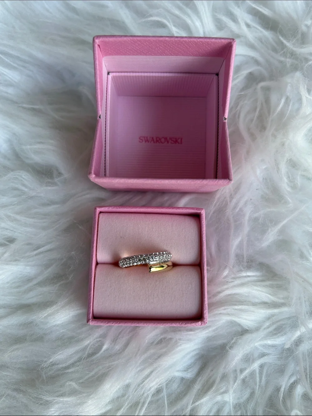 Swarovski Pavé Crystal Double-Band Ring 18K GOLD plated Brand New In Box